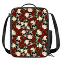 Red Rose Skull Pattern Print Crossbody Lunch Bag