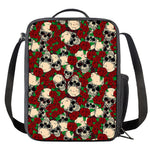 Red Rose Skull Pattern Print Crossbody Lunch Bag