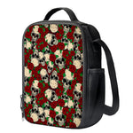 Red Rose Skull Pattern Print Crossbody Lunch Bag