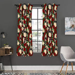 Red Rose Skull Pattern Print Curtain
