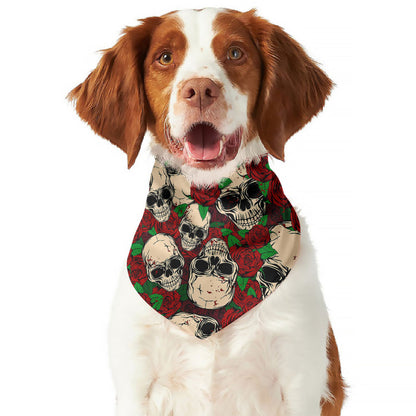 Red Rose Skull Pattern Print Dog Bandana