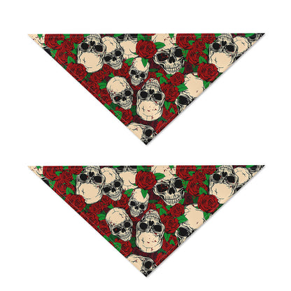 Red Rose Skull Pattern Print Dog Bandana