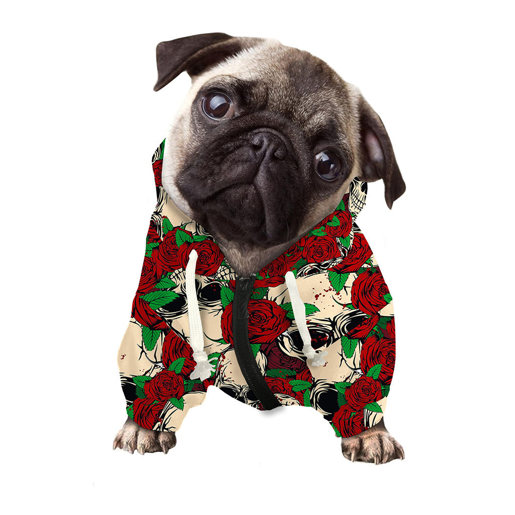 Red Rose Skull Pattern Print Dog Zip Up Hoodie