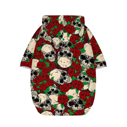 Red Rose Skull Pattern Print Dog Zip Up Hoodie