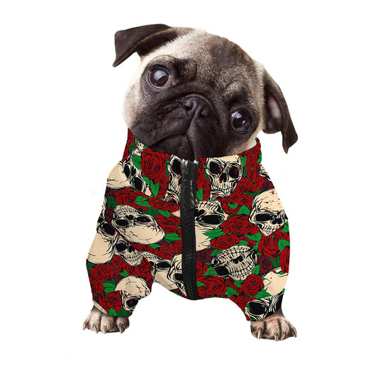 Red Rose Skull Pattern Print Dog Zip Up Jacket