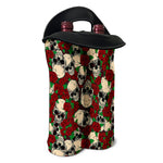 Red Rose Skull Pattern Print Double Neoprene Wine Tote