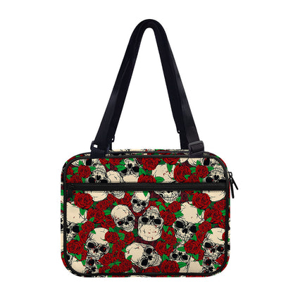 Red Rose Skull Pattern Print Double Strap Bible Bag