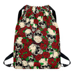 Red Rose Skull Pattern Print Drawstring Backpack