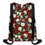 Red Rose Skull Pattern Print Drawstring Backpack