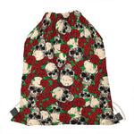 Red Rose Skull Pattern Print Drawstring Bag