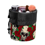Red Rose Skull Pattern Print Drawstring Makeup Bag