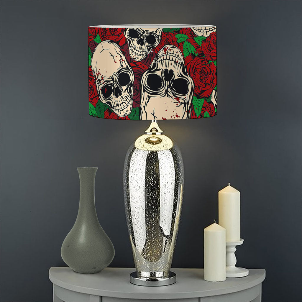 Red Rose Skull Pattern Print Drum Lamp Shade