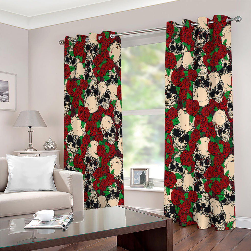 Red Rose Skull Pattern Print Extra Wide Grommet Curtains