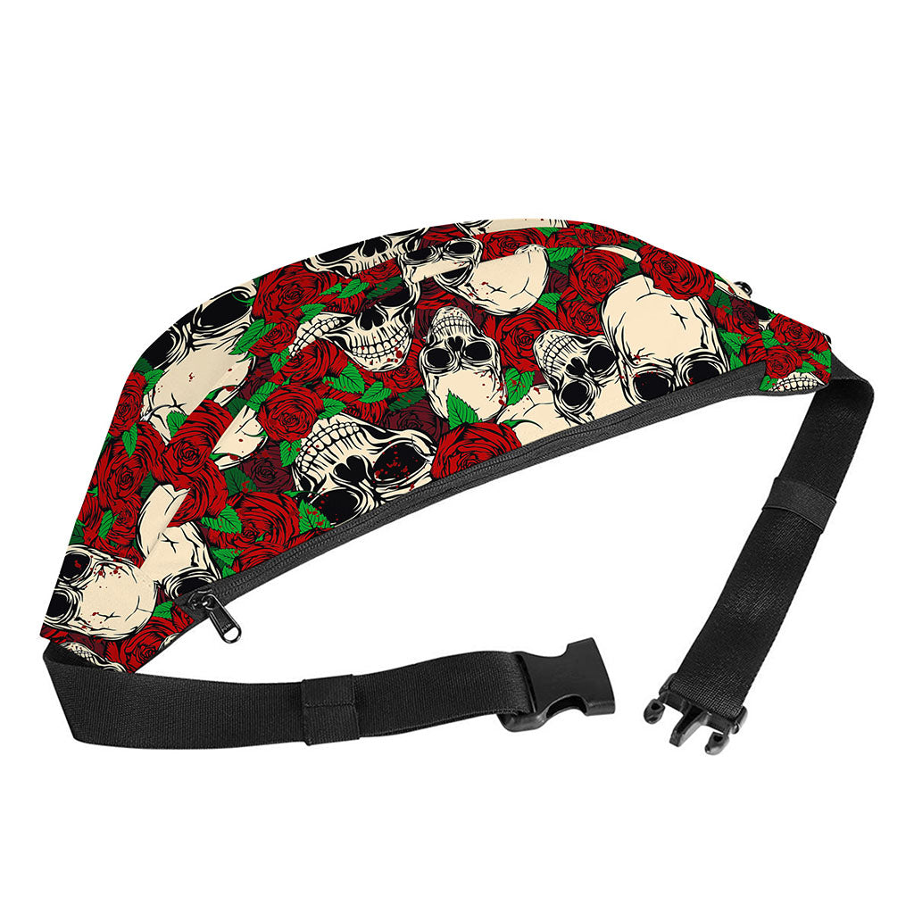 Red Rose Skull Pattern Print Fanny Pack
