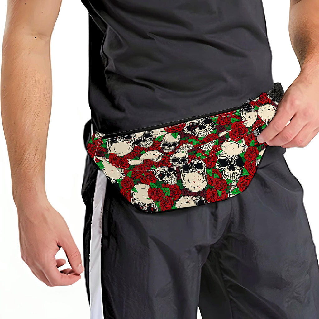 Red Rose Skull Pattern Print Fanny Pack