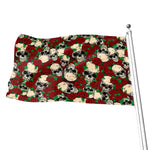 Red Rose Skull Pattern Print Flag