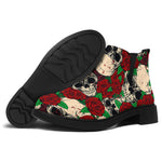 Red Rose Skull Pattern Print Flat Ankle Boots