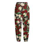 Red Rose Skull Pattern Print Fleece Lined Knit Pants