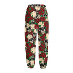 Red Rose Skull Pattern Print Fleece Lined Knit Pants