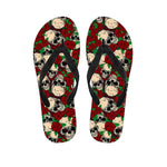 Red Rose Skull Pattern Print Flip Flops