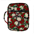 Red Rose Skull Pattern Print Front Pocket Bible Bag
