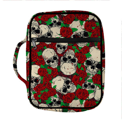 Red Rose Skull Pattern Print Front Pocket Bible Bag