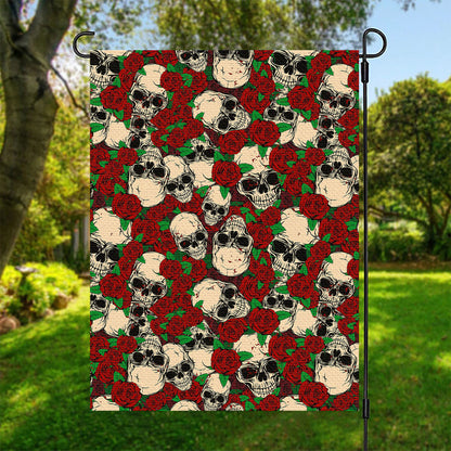 Red Rose Skull Pattern Print Garden Flag
