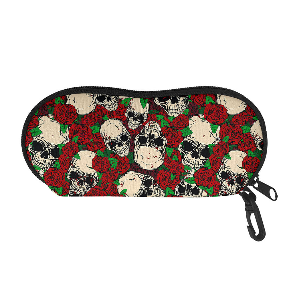 Red Rose Skull Pattern Print Glasses Case