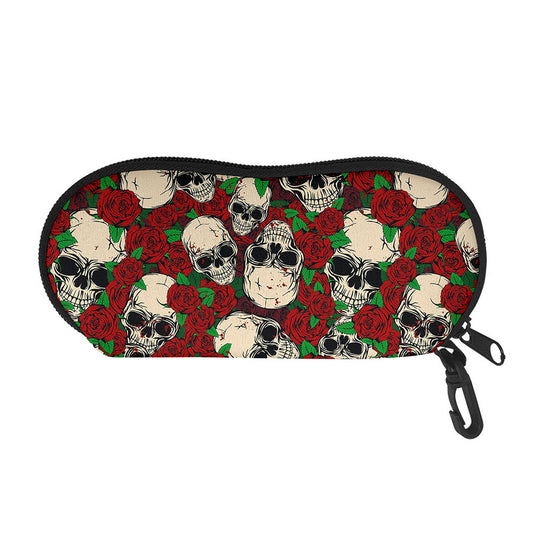 Red Rose Skull Pattern Print Glasses Case