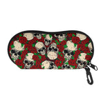 Red Rose Skull Pattern Print Glasses Case