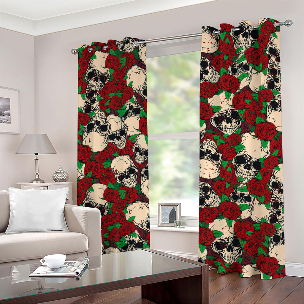 Red Rose Skull Pattern Print Grommet Curtains