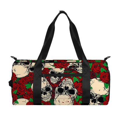Red Rose Skull Pattern Print Gym Bag
