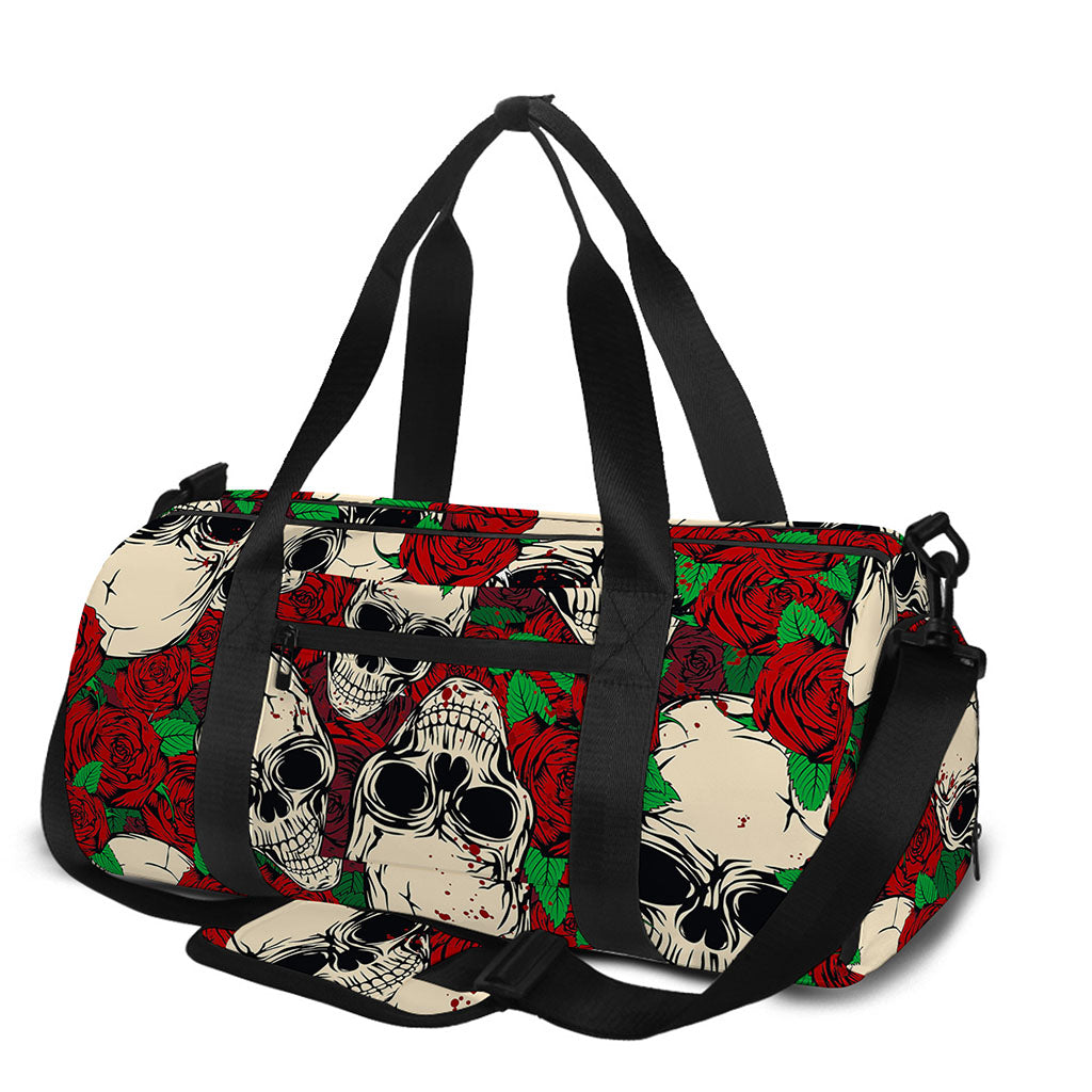 Red Rose Skull Pattern Print Gym Bag
