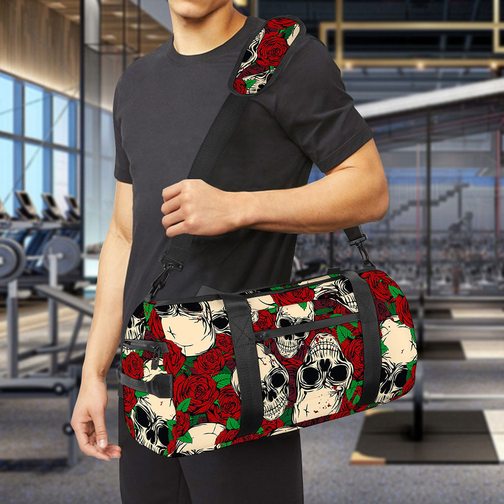 Red Rose Skull Pattern Print Gym Bag