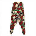 Red Rose Skull Pattern Print Hammer Pants