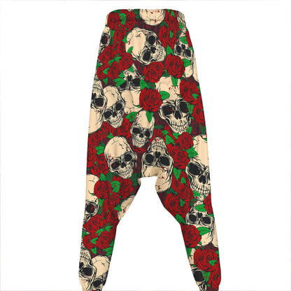 Red Rose Skull Pattern Print Hammer Pants