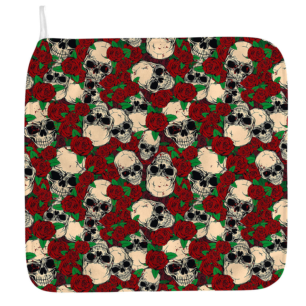 Red Rose Skull Pattern Print Hand Towel