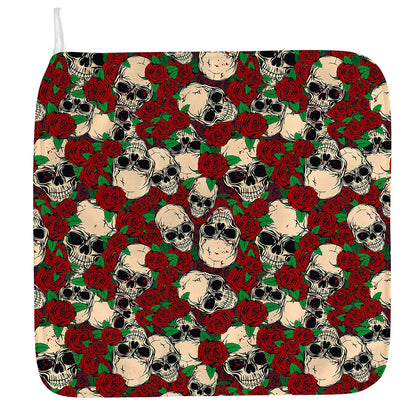 Red Rose Skull Pattern Print Hand Towel
