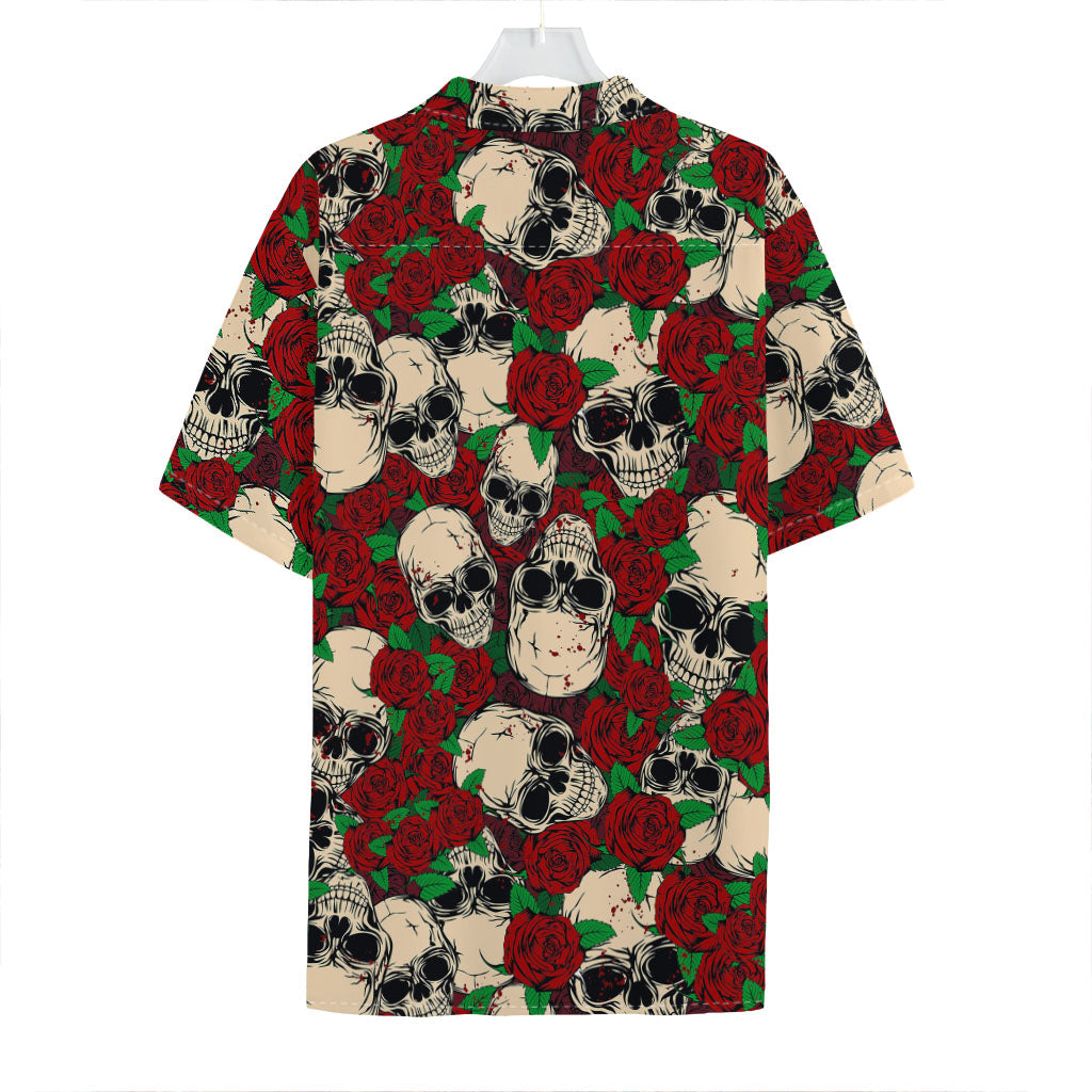 Red Rose Skull Pattern Print Hawaiian Shirt