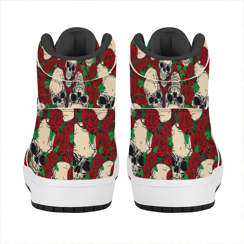 Red Rose Skull Pattern Print High Top Leather Sneakers