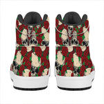 Red Rose Skull Pattern Print High Top Leather Sneakers