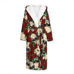 Red Rose Skull Pattern Print Hooded Bathrobe