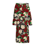 Red Rose Skull Pattern Print Hooded Bathrobe