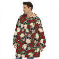 Red Rose Skull Pattern Print Hoodie Blanket