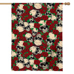 Red Rose Skull Pattern Print House Flag
