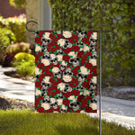 Red Rose Skull Pattern Print House Flag