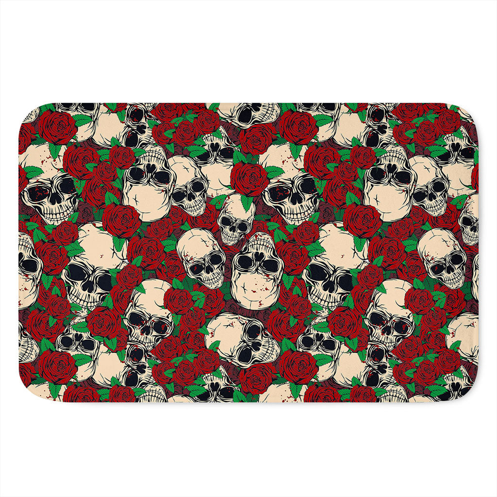Red Rose Skull Pattern Print Indoor Door Mat