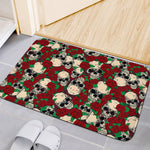Red Rose Skull Pattern Print Indoor Door Mat