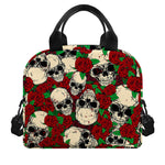 Red Rose Skull Pattern Print Insulated Lunch Bag
