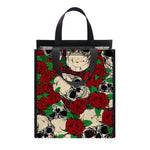 Red Rose Skull Pattern Print Insulated Lunch Tote